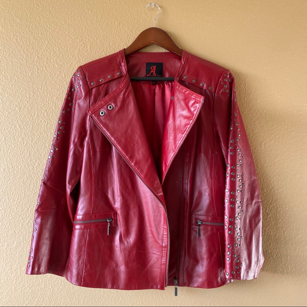 Adrienne Landau Red Leather Jacket Studs